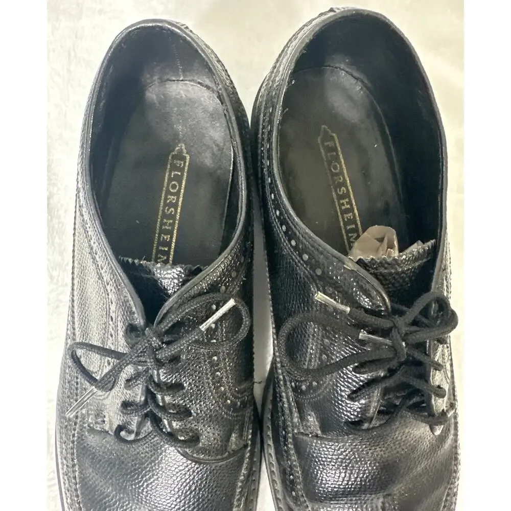 FLORSHEIM Black Leather Wingtip Oxford Shoe Sz 9 D - Picture 5 of 8